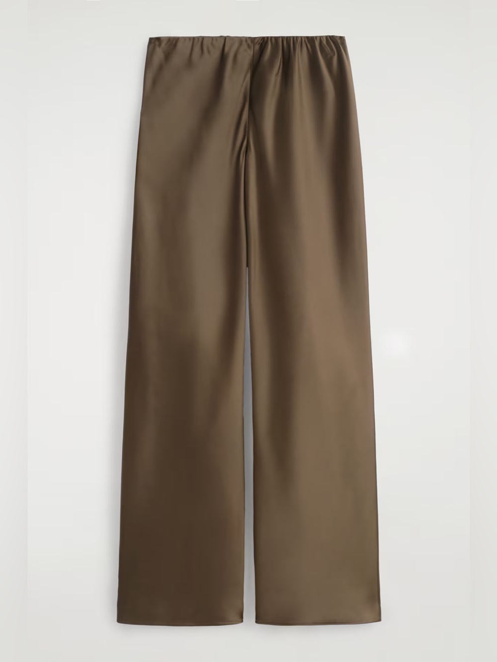 COS Satin Wide-Leg Pants, Elasticated Waistband, Olive-Brown Tone US M - Picture 2 of 12